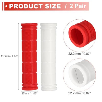 2 Pair Soft Rubber Handlebar Grips, Bicycle Handlebar Grips Bike Handle Bar Wrap Non-Slip 4.5 Inch - Fitting for Mountain Bikes/Road Bicycles/Scooter - color: White/Red