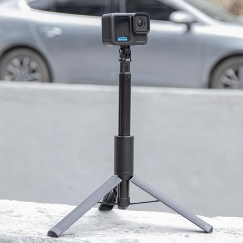 HSU Aluminum Alloy GoPro Tripod Mount Adapter for GoPro Hero 13/12/11/10/9/8/7/6, Mini 1/4-20 Metal Monopod Mount for AKASO Campark and Other Action Cameras (Black)