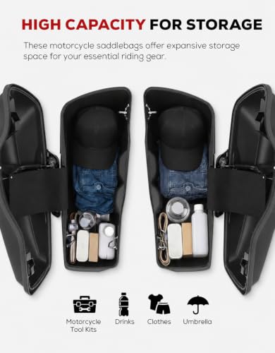 XFMT Motorcycle Saddlebags 5" Stretched Hard Saddle Bags Extended Saddlebags W/Chrome Latches For Harley Touring Road King Street Glide Road Glide Electra Glide 2014-2024, Matte Black - color: 5" Stretched-Matte Black