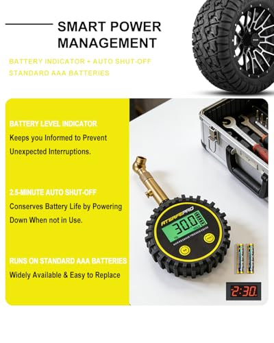 Digital Tire Pressure Gauge for Low Pressure Tires - 0-30 PSI ±0.5% Accuracy, Backlit LCD with 4 Units & Battery Indicator, 360° Swivel Head for Schrader Valve, Fit for ATVs, UTVs, Golf Carts - size: 30PSI