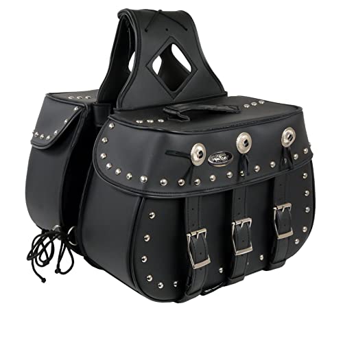 Milwaukee Leather Studded Throw-Over Motorcycle Saddlebags – Synthetic Leather – Universal Fit – Zip-Off - Large - color: SH652ZB-BLACK, size: Large