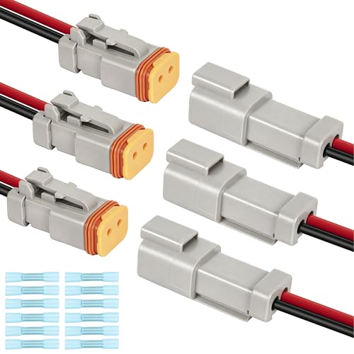 3 Kits Deutsch DT 2 Pin Wiring Harness Connector, Deutsch Male Female 2 Wire Way Waterproof Automotive Electrical Connector 16 AWG with Heat Shrink Tubing for Car Truck Boat, grey - color: 3 Sets-Grey, size: 2Pin