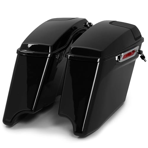 ECOTRIC 5" Stretched Hard Saddlebags w/ 5" x 7" Speaker Lids Grills Extended Saddle Bags Compatible with Harley Touring Street Glide Road King Electra Glide CVO Ultra-Classic 2014-2024 w/Audio Cover - color: Black&Chrome Latch Kit, size: 5" Stretched Sadd