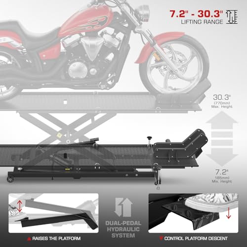 DNA Motoring Motorcycle Lift Table 1000lbs Capacity Motorcycle Support Stand L 86.2in x W 22in Motorcycle Lift Jack Lifting Range 7.2-30.3in Black TOOLS-00780 - style: Lift Table 1000lbs
