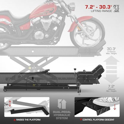 DNA Motoring Motorcycle Lift Table 1000lbs Capacity Motorcycle Support Stand L 86.2in x W 22in Motorcycle Lift Jack Lifting Range 7.2-30.3in Black TOOLS-00780 - style: Lift Table 1000lbs