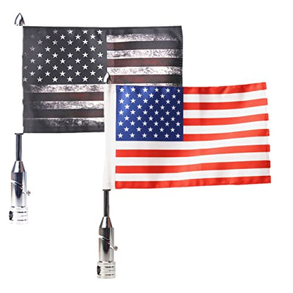 2 PCS Motorcycle Flag Pole with American Flag and Pirate Safety Flag 6.7'' x 10.2'' Foldable 90° Flag Pole Bracket Fit for 1/2'' Tubular Luggage Rack For Harley Touring Spring Honda Goldwing etc. - color: US Flag+Pirate Safety Flag