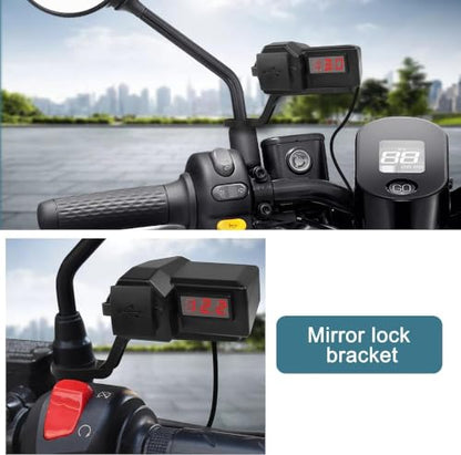 XMSJSIY Motorcycle USB Charger 5V 3.1A Dual USB Phone Charger Adapter Kit Cable with Voltmeter、Waterproof and ON/Off Switch,Handlebar Mounting or Diameter Rearview Mirror Holder-1.4M/4.59FT