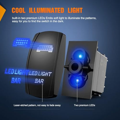 Nilight 2 Pack Led Pod Lights Rocker Switch Light Bar 5 Pin Laser On Off SPST Switches 20A/12V 10A/24V Blue with Jumper Wires Set for Cars Trucks RVs - color: Blue, size: LED LIGHT BAR+LED POD LIGHTS