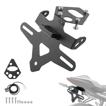Motorcycle License Plate Bracket for Street Triple 765 R 765 RS 2020 2021 2022 2023 2024 2025 2026, Fender Eliminator With LED Light, Motorcycle Tail Tidy License Plate Holder Mount