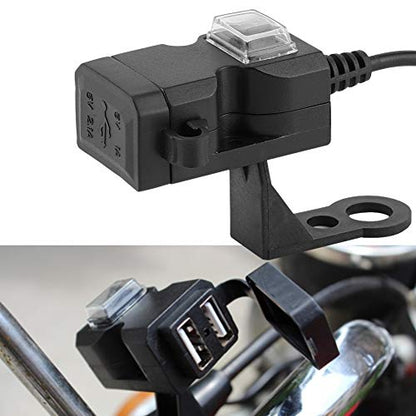 Motorbike Phone Mount, USB Port for Motorcycles, 12V Dual USB Port Motorcycle Charger Handlebar Charger 5V 1A / 2.1A Adapter Phone Power Outlet