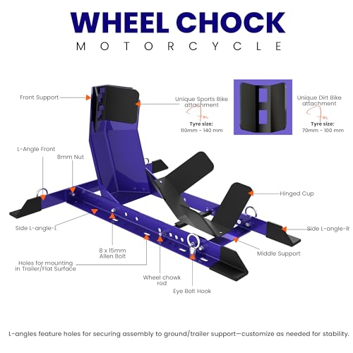 GRAND PITSTOP Universal Wheel Chock for Motorcycle Stand for Trailer Completely Adjustable Detachable Foldable Wheel Chock (Blue) - color: Blue