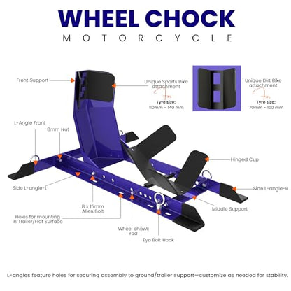 GRAND PITSTOP Universal Wheel Chock for Motorcycle Stand for Trailer Completely Adjustable Detachable Foldable Wheel Chock (Blue) - color: Blue