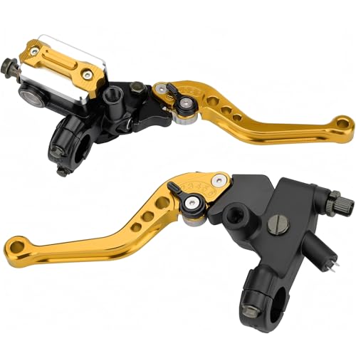 Universal Motorcycle Brake Lever 7/8" 22mm Handlebar CNC Hydraulic Master Cylinder Reservoir Clutch Pump Left & Right Set - color: Gold