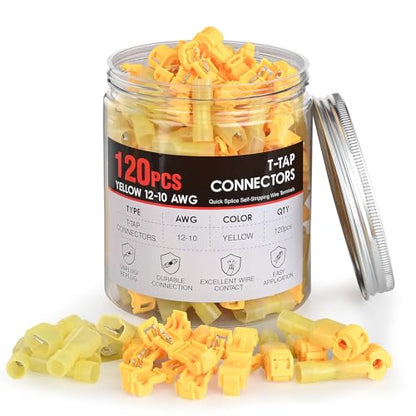 Nilight 120PCS/60 Pairs Quick Splice Disconnect Wire Terminals T-Tap Spade Wire Connectors Yellow 12-10 AWG Male Female Fully Insulated Electrical Crimp Self-Stripping Kit - size: 120Pcs 12-10AWG
