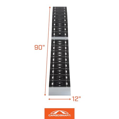 CargoSmart LED Hybrid S-Curve Centerfold Loading Ramp, 1 Pack — 1,500lb Per Pair Capacity, 12” W x 90” L — Aluminum Ramp with Built-in LED Lights, Load/Unload Lawn Equipment, Motorcycles, ATVs & More - style: 1 Folding S-Curve Ramp & LED Lights