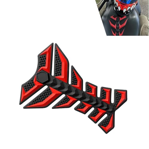 Motorcycle Tank Pad, Waterproof Rubber 3D Fishbone Motorcycle Tank Protector, Self-adhesive Scratch-resistant Gas Fuel Decal, Universal for Most Vehicles (Red) - color: Red