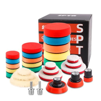 SPTA 29pcs Drill Buffing Pad Detail Polishing Pad Mix Size Kit with 5/8-11 Thread Backing pad & Adapters for Car Sanding, Polishing, Waxing (29Pcs Mini Polishing Pad Set2) - color: 29Pcs Mini Polishing Pad Set2
