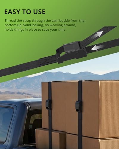 Lashing Straps with Buckles, 0.75'' x 48'' Adjustable Ratchet Straps Cam Buckle Luggage Straps Tie Downs Cinch Strap for Packing Cargo Trucks Motorcycle Kayak Bike Rack Black 8 Pack - size: 8-Pack 0.75'' x 48''