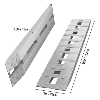 VEVOR Aluminum Ramps, 6000 lbs, Heavy-Duty Ramps with Top Hook Attaching End, Universal Loading Ramp for Motorcycle, Tractor, ATV/UTV, Trucks, Lawn Mower, 60" L x 12" W, 2Pcs - size: 6000lbs
