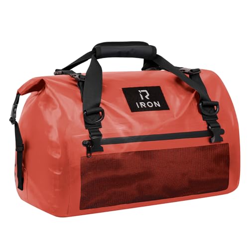 IRON JIA'S Motorcycle Dry Bag - Waterproof Duffle & Luggage Tail Bag Saddle Bags with Roll Top Closure, Shoulder Straps, Inner Pocket and Mesh Pocket (Orange, 50L) - color: Orange, size: 50L