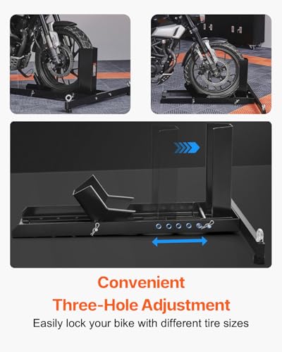 VEVOR Motorcycle Wheel Chock, Max. 1800 lbs Heavy Duty Motorcycle Stand, with 6 Adjustable Holes, Durable Steel Construction, Fits 15"-22" Wheels, Work with Off-Road and Regular Bikes