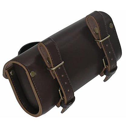 WUYAN Bike Handlebar Leather Bags Under Seat Retro Classical Mountain MTB Road Bike Leather Bag for Cell Phone， Saddle Tail Rear Pouch Seat Storage Cycling Case Carry Accessories - color: Dark brown