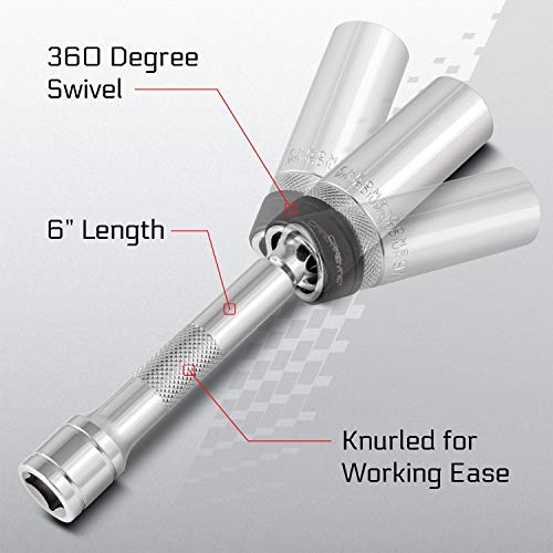 CARBYNE 9/16 in. Magnetic Swivel Spark Plug Socket, 3/8 in. Drive, Deep Well, 6-Point, CrV Steel, 360 Degree Swivel Joint, Ultra-Strong Retention Magnet