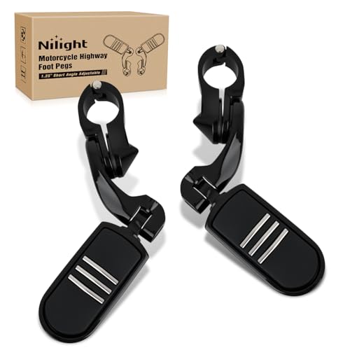 Nilight 1-1/4" Motorcycle Highway Pegs For Harley Davidson Touring Road King Street Glide Sportster Adjustable Short Angled Foot Pegs Universal For 1.25" Engine Guard Crash Bars Highway Footpegs Black - color: Black #3, size: Short Angled