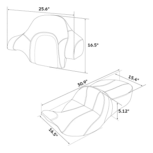 C.C. RIDER Driver Passenger Seat with King Tour Trunk Backrest Pad Fat Diamond 2-Up One-Piece fit for Harley Touring Road King Street Glide Road Glide Electra Glide 2014-2023 - color: Black Seat+Passenger Backrest(White+Brown stitch)