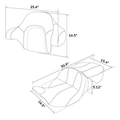 C.C.Rider Motorcycle Seat Backrest Pad - Fat Diamond 2-Up One-Piece fit for Harley Touring Road King Street Glide Road Glide Electra Glide 2014-2023 - color: 11# Grey+Passenger Backrest