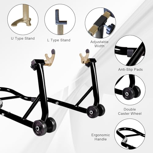 Big RED Motorcycle Stand 500LB, Adjustable Sport Bike Front and Rear Wheel Lift Stands, Fit for Yamaha, Kawasaki, Honda, Suzuki, Black, U+L - color: Black