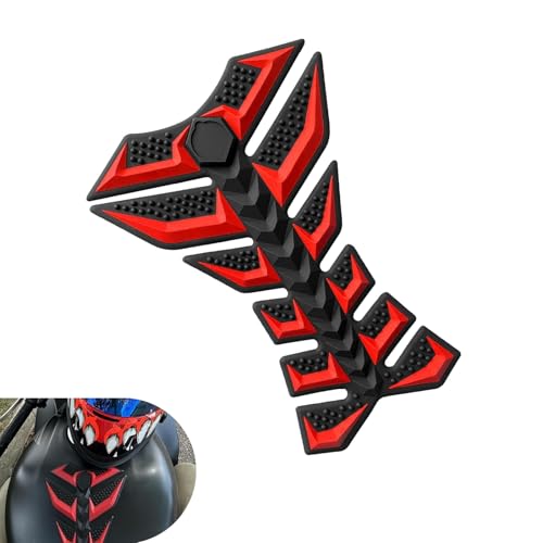 3D Motorcycle Tank Pad, Anti-Scratch Rubber Fuel Tank Sticker, Self-Adhesive Waterproof Oil Tank Protector, Universal for Most Motorcycles (Red) - color: Red