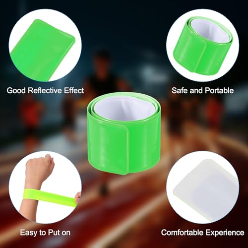 PATIKIL Reflective Slap Bands, Reflector Band Snap Bracelet Armbands High Visibility Safety Reflectors Wrist Strap Strips for Night Jogging Cycling Hiking - color: Green