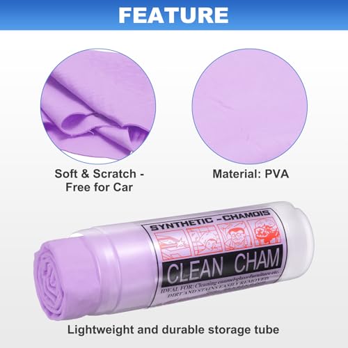 HARFINGTON Car Premium Shammy Cloth 26" x 16.9" PVA Chamois Wash Drying Towel Ultra Absorbent No Scratches in D Shaped Bucket for Cars Motorcycles Glass Countertops Phone Laptop, Purple - color: Purple