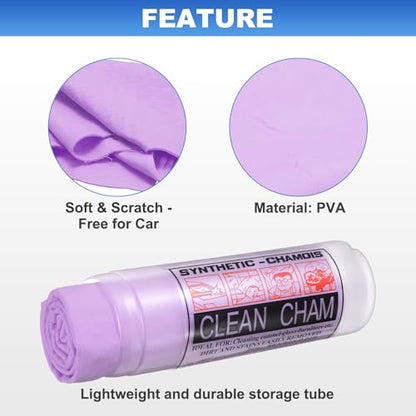 HARFINGTON Car Premium Shammy Cloth 26" x 16.9" PVA Chamois Wash Drying Towel Ultra Absorbent No Scratches in D Shaped Bucket for Cars Motorcycles Glass Countertops Phone Laptop, Purple - color: Purple
