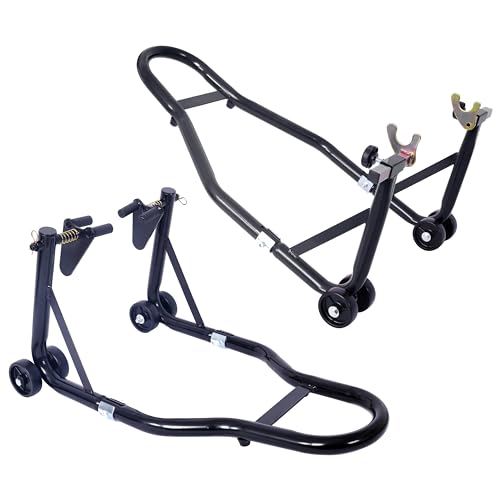 Motorcycle Stand 1000LB - Heavy Duty Sport Bike Front and Rear Wheel Lift, Adjustable Swingarm Paddock Stands, Industrial-Grade Steel (Black) - color: Black