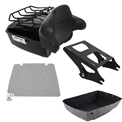 TCMT King Motorcycle Trunk Box Backrest Mounting Rack Luggage Rack Base Plate Fit For Harley 2014-2025 Touring CVO Road King Road Glide Street Glide Electra Glide Pack - color: Style C Black 2 Up Rack#1+Base Plate