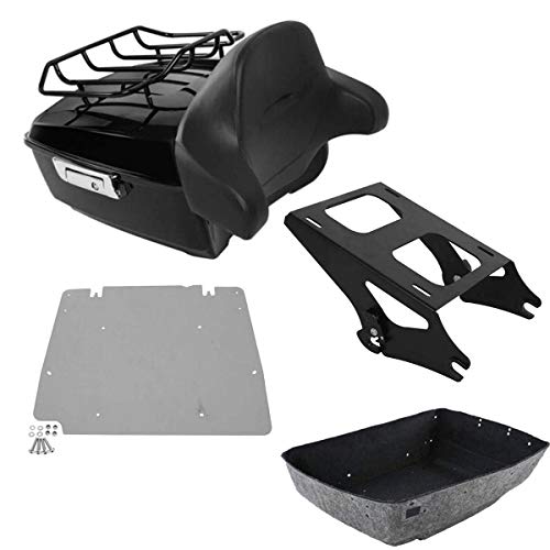 TCMT King Motorcycle Trunk Box Backrest Mounting Rack Luggage Rack Base Plate Fit For Harley 2014-2025 Touring CVO Road King Road Glide Street Glide Electra Glide Pack - color: Style C Black 2 Up Rack#1+Base Plate