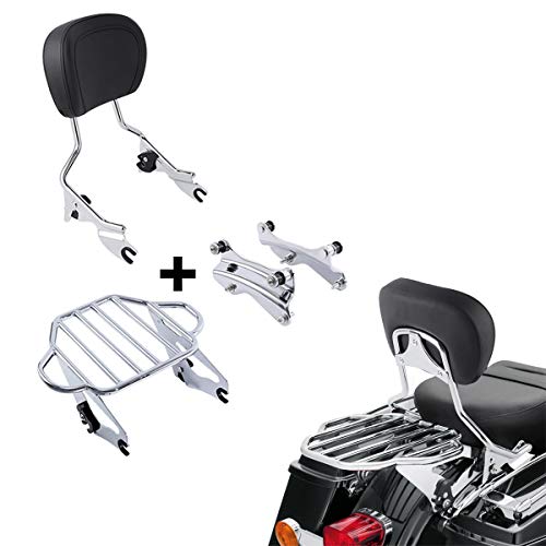 XFMT Detachable Sissy Bar Passenger Backrest Pad W/Two Up Luggage Rack & 4-Point Docking Hardware Kits Fit For Harley Touring Road King Street Glide Road Glide Electra Glide 2014-Later, Chrome - color: Chrome Two-Up Luggage Rack, size: For Harley Touring