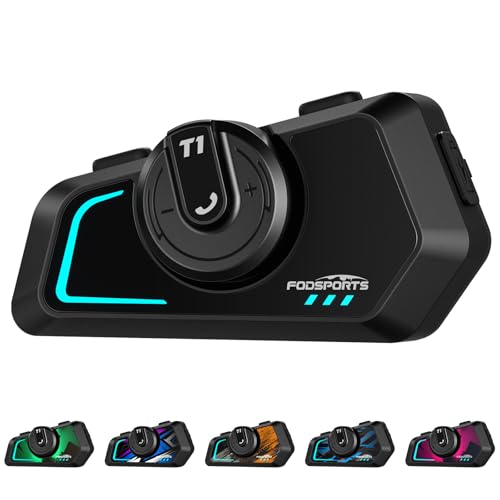 Fodsports T1 Motorcycle Bluetooth Intercom V5.4 with Music Share, One-Click Switching for 3 Functional Modes, 2-Way Helmet Communication Systems, FM/5 Stickers/Noise Cancellation/Stereo Music, 1 Pack - size: T1 1 Pack