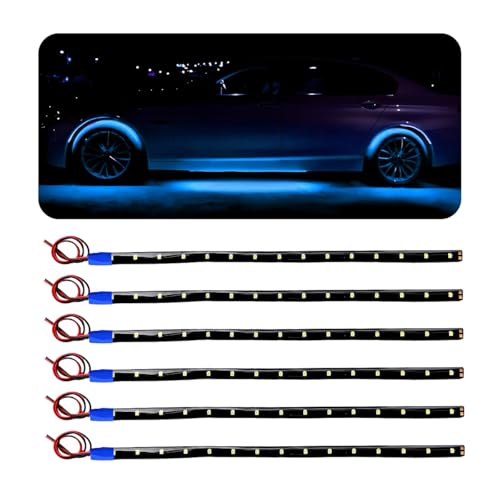 Wevdn 6 PCS 15 LED Strip Underbody Light, DC 12V 1Ft Flexible Underglow Car LED Light Strip with 6 Inch Wire, Waterproof LED Interior Exterior Decoration for Car Truck Motorcycle (Ice Blue) - color: Ice Blue