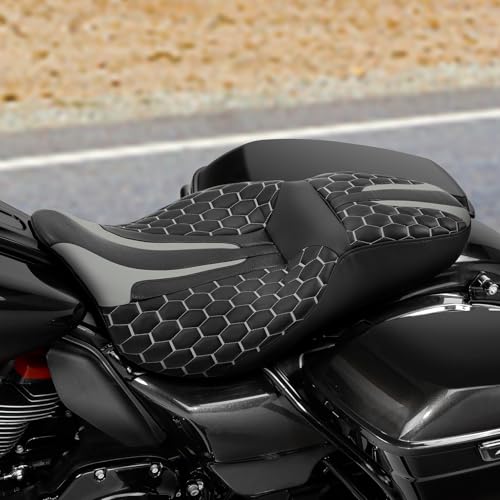 C.C. RIDER Octogon Highway 2-up Motorcycle Seat Driver Passenger Touring Seat for Harley Davison Electra Glide Classic Street Glide Road Glide 2009-2023 - color: Seat-Grey Stitching