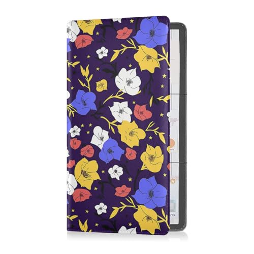 Lilly Flower Blue Yellow Star Premium Leather Car Registration and Insurance Holder Vehicle Glove Box for Any Car, Truck, Motorcycle, Trailer or Boat