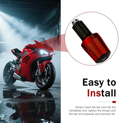 2 PCS Motorcycle Handlebar End Caps, Aluminum Alloy 7/8" 22mm Bar End Plugs, Wear-resistant Handlebar Plugs, Universal for Most Motorcycles, Scooters, Dirt Bikes (Red) - color: Red