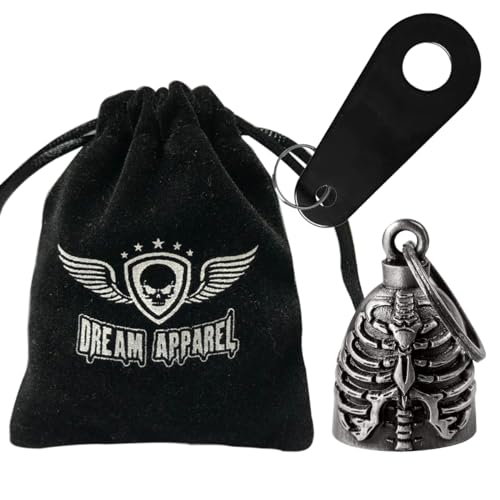 Dream Apparel Motorcycle Bell Guardian Angel Drive Away Gremlin, Biker Bell for Men Women Rider Riding, Good Luck Gift - style: Chest Skeleton