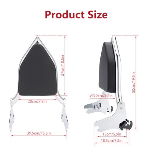 Detachable Sissy Bar Backrest, Motorcycle Rear Passenger Backrest Cushion Pad Fit for Harley Touring CVO/Road King Street Road Electra Glide 1997-2008(Chromed Silver) - color: Chromed Silver