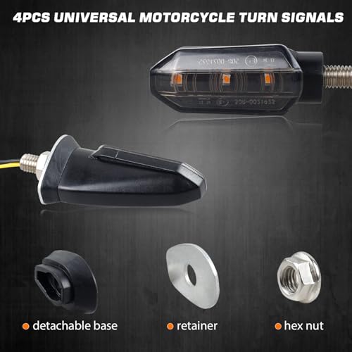 NTHREEAUTO Motorcycle LED Turn Signal Light Universal Front Rear Turn Signals Sequential Amber Blinkers Compatible with Motorbike Scooter Quad Cruiser Off Road Touring - 4PCS
