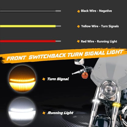 Motorcycle Turn Signals Strip, Flexible Universal 12V Led Blinkers Compatible with Harley Cafe Racer Dual Sport Dirt Bike - color: Front Amber/White