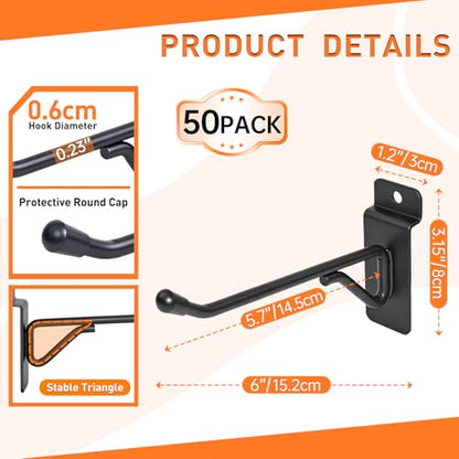 50 Pack 6 Inch Slatwall Hooks, Heavy Duty Slat Wall Hanger, Slat Wall Hanging Hook, Slatwall Accessories Display Hooks for Garage, Sheds, Retail Store, Kitchen, Craft Room (50, 6 Inch) - size: 6 Inch