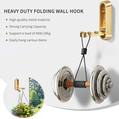 6PCS Foldable Wall Hooks, Zinc Alloy Flip Down Hooks, Retractable Wall Hooks for Bathroom, Entryway, Hanging Coats Hats Bags Keys (Gold) - color: Gold, size: 6 Hooks